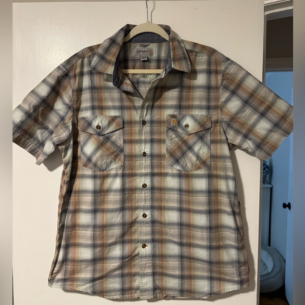 Carhartt Brown and Gray Plaid Button-Down Shirt